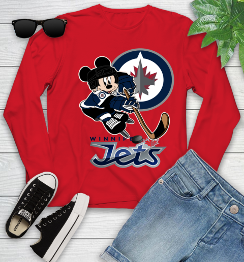 NHL Winnipeg Jets Mickey Mouse Disney Hockey T Shirt Youth Long Sleeve 11