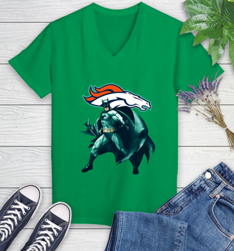 NFL Batman Football Sports Denver Broncos Women's V-Neck T-Shirt 5
