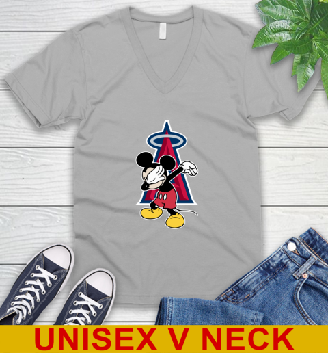 Los Angeles Angels MLB Baseball Dabbing Mickey Disney Sports V-Neck T-Shirt 4