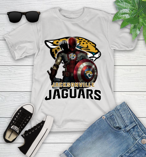 NFL Captain America Thor Spider Man Hawkeye Avengers Endgame Football Jacksonville Jaguars Youth T-Shirt