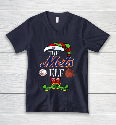 New York Mets Christmas ELF Funny MLB V-Neck T-Shirt 2