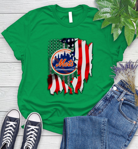 New York Mets MLB Baseball American Flag Women's T-Shirt 9