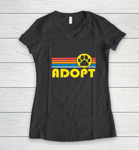 Rescue Animal Adoption Adopt Cat or Dog Vintage Retro Sunset Women's V-Neck T-Shirt 6
