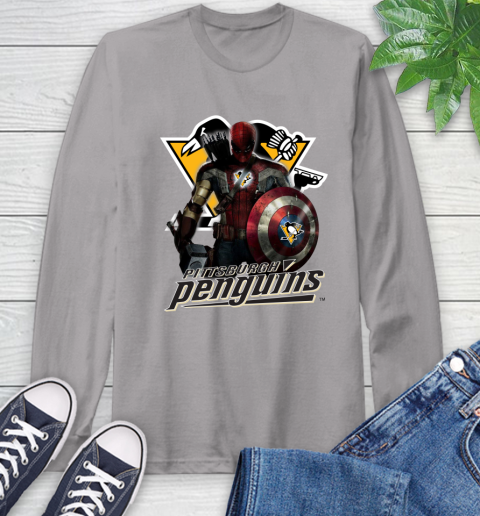 NHL Captain America Thor Spider Man Hawkeye Avengers Endgame Hockey Pittsburgh Penguins Long Sleeve T-Shirt 6