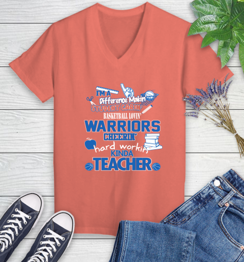 Golden State Warriors NBA I'm A Difference Making Student Caring Basketball Loving Kinda Teacher Women's V-Neck T-Shirt 6