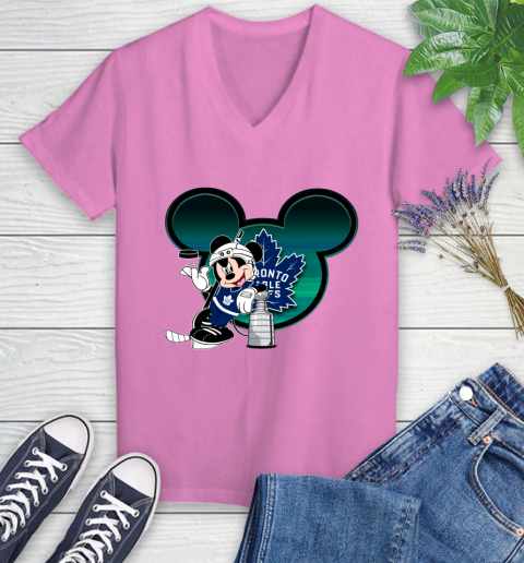NHL Toronto Maple Leafs Stanley Cup Mickey Mouse Disney Hockey T Shirt Women's V-Neck T-Shirt 14