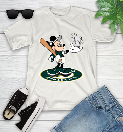 MLB Baseball Oakland Athletics Cheerful Mickey Disney Shirt Youth T-Shirt 2