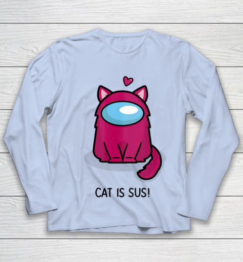 Among Us Game Shirt Cute Cat Astronaut Among me or us Nerdy Girl Gamer Youth Long Sleeve 5