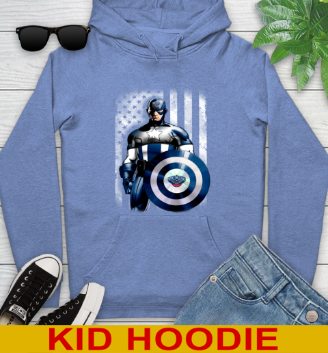 New Orleans Pelicans NBA Basketball Captain America Marvel Avengers American Flag Shirt Youth Hoodie 12