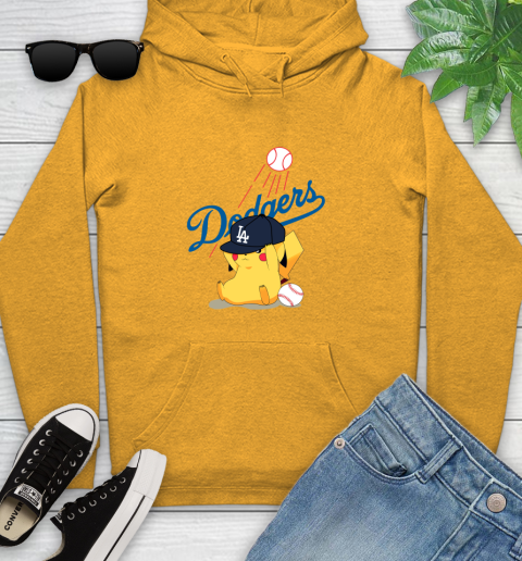 MLB Pikachu Baseball Sports Los Angeles Dodgers Youth Hoodie 3