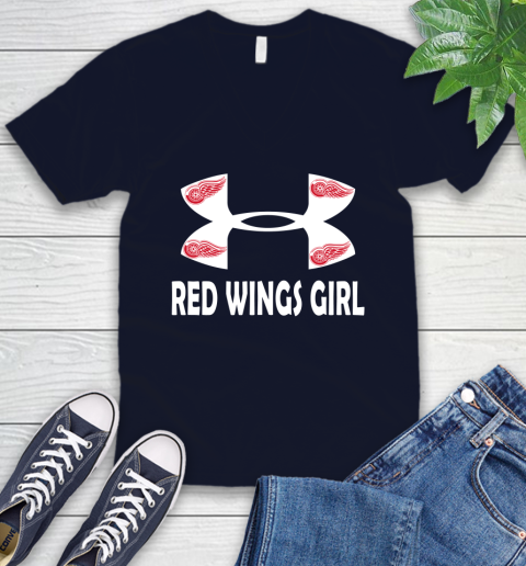 NHL Detroit Red Wings Girl Under Armour Hockey Sports V-Neck T-Shirt 2