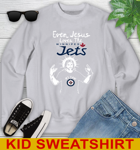 Winnipeg Jets NHL Hockey Even Jesus Loves The Jets Shirt Youth Sweatshirt 3