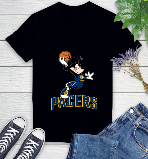 NBA Basketball Indiana Pacers Cheerful Mickey Mouse Shirt Women's V-Neck T-Shirt