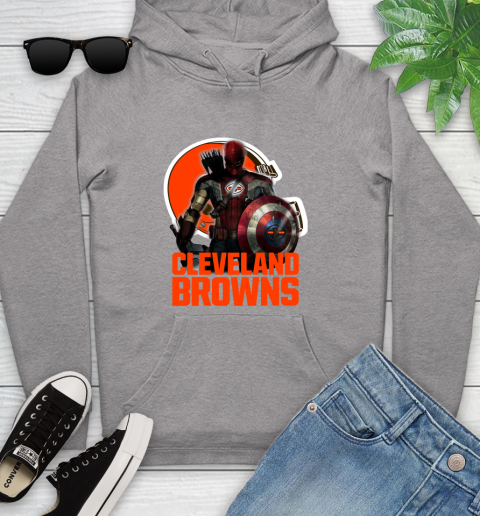 NFL Captain America Thor Spider Man Hawkeye Avengers Endgame Football Cleveland Browns Youth Hoodie 6