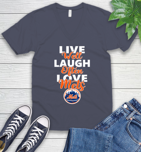 MLB Baseball New York Mets Live Well Laugh Often Love Shirt V-Neck T-Shirt 7