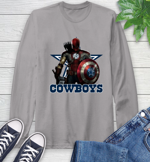 NFL Captain America Thor Spider Man Hawkeye Avengers Endgame Football Dallas Cowboys Long Sleeve T-Shirt 6