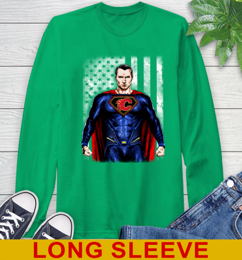 NHL Hockey Calgary Flames Superman DC Shirt Long Sleeve T-Shirt 8