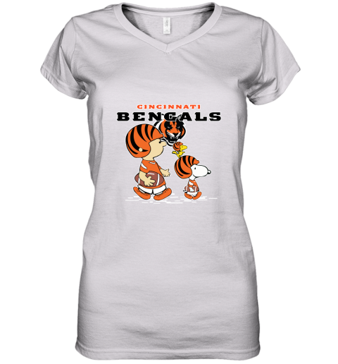 Cincinnati Bengals Let's Play Football Together Snoopy NFL Women's V-Neck T-Shirt