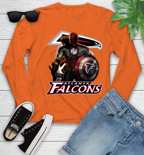 NFL Captain America Thor Spider Man Hawkeye Avengers Endgame Football Atlanta Falcons Youth Long Sleeve 4
