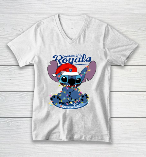Kansas City Royals MLB noel stitch Baseball Christmas V-Neck T-Shirt