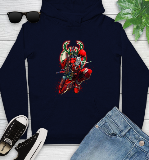 NBA Deadpool Marvel Comics Sports Basketball Milwaukee Bucks Youth Hoodie 4