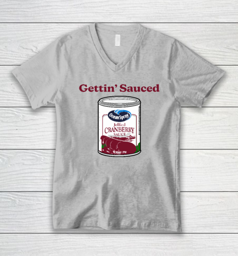 Getting' Sauced Funny Cranberry Sauce Thanksgiving Costume V-Neck T-Shirt 2