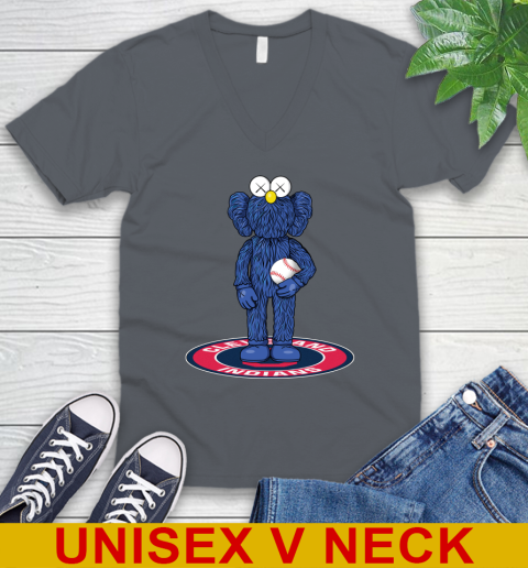 MLB Baseball Cleveland Indians Kaws Bff Blue Figure Shirt V-Neck T-Shirt 5