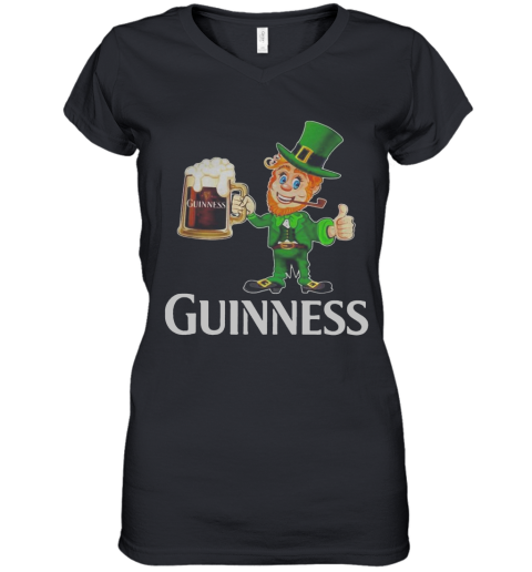St Patrick'S Day Leprechaun Drinking Guinness Women's V-Neck T-Shirt