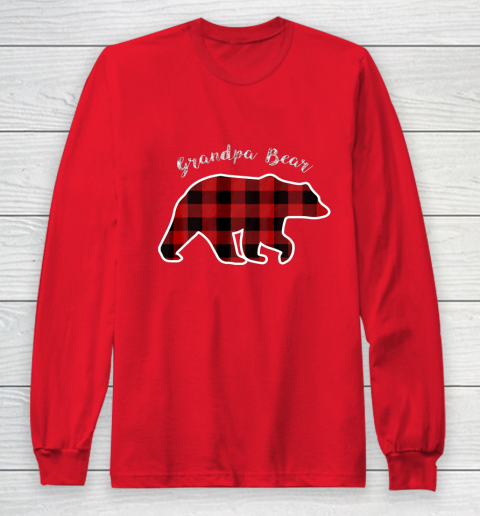 GRANDPA BEAR Men Red Plaid Christmas Pajama Family Gift Long Sleeve T-Shirt 7