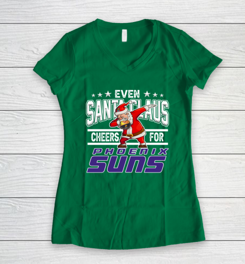 Phoenix Suns Even Santa Claus Cheers For Christmas NBA Women's V-Neck T-Shirt 3