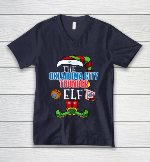 Oklahoma City Thunder Christmas ELF Funny NBA V-Neck T-Shirt 3 Oklahoma City Thunder Christmas ELF Funny NBA V-Neck T-Shirt - Image 3