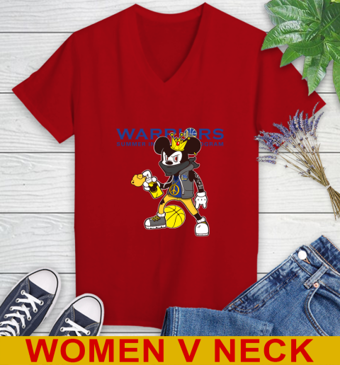 Golden State Warriors NBA Basketball Mickey Peace Sign Sports Women's V-Neck T-Shirt 12