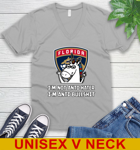 Florida Panthers NHL Hockey Unicorn I'm Not Anti Hater I'm Anti Bullshit V-Neck T-Shirt 4