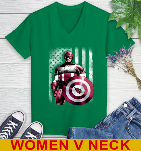 Arizona Cardinals NFL Football Captain America Marvel Avengers American Flag Shirt Women's V-Neck T-Shirt 5