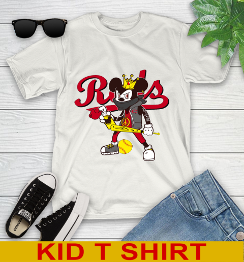 Cincinnati Reds MLB Baseball Mickey Peace Sign Sports Youth T-Shirt