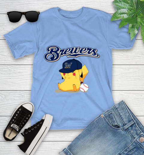 MLB Pikachu Baseball Sports Milwaukee Brewers Youth T-Shirt 11