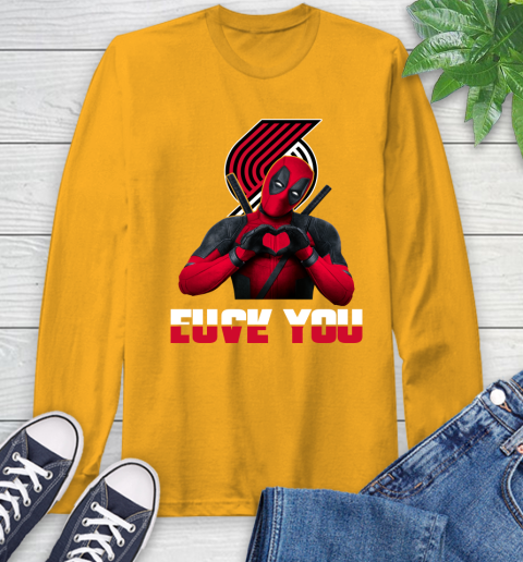 NBA Portland Trail Blazers Deadpool Love You Fuck You Basketball Sports Long Sleeve T-Shirt 2