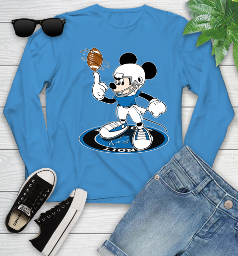 NFL Football Detroit Lions Cheerful Mickey Disney Shirt Youth Long Sleeve 7