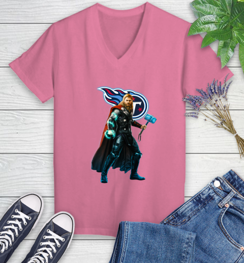 NFL Thor Avengers Endgame Football Tennessee Titans Women's V-Neck T-Shirt 13