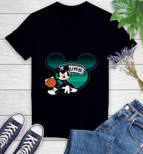 NBA San Antonio Spurs Mickey Mouse Disney Basketball Women's V-Neck T-Shirt 2
