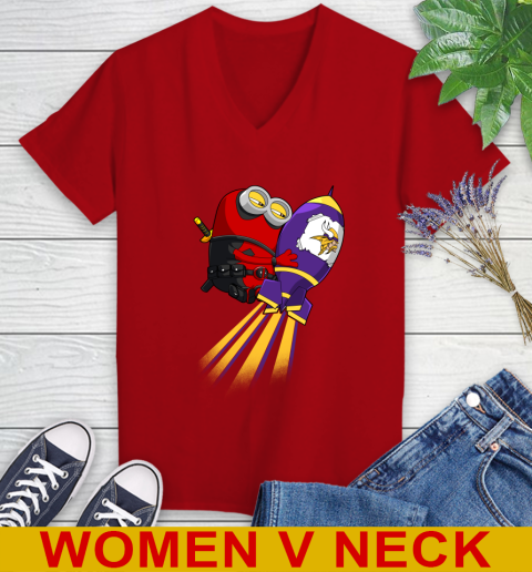 NFL Football Minnesota Vikings Deadpool Minion Marvel Shirt Women's V-Neck T-Shirt 10
