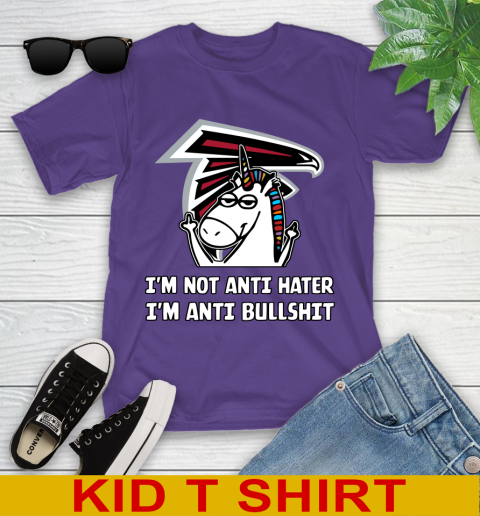 Atlanta Falcons NFL Football Unicorn I'm Not Anti Hater I'm Anti Bullshit Youth T-Shirt 4