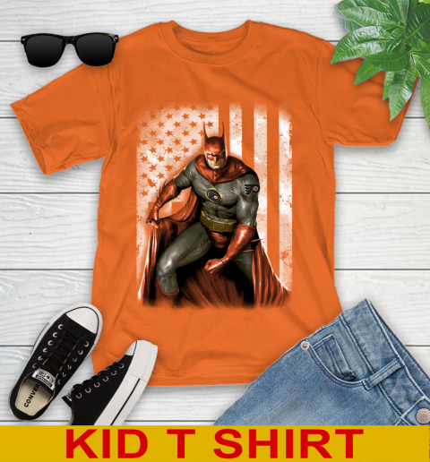 Philadelphia Flyers NHL Hockey Batman DC American Flag Shirt Youth T-Shirt 8