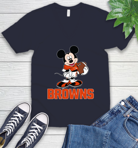NFL Football Cleveland Browns Cheerful Mickey Mouse Shirt V-Neck T-Shirt 3