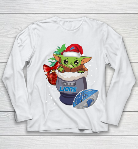 Detroit Lions Christmas Baby Yoda Star Wars Funny Happy NFL Youth Long Sleeve 2