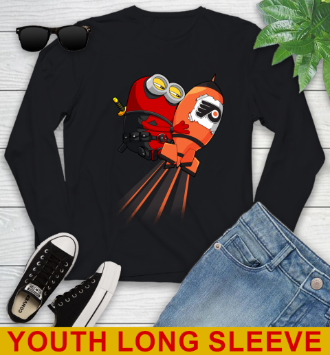 NHL Hockey Philadelphia Flyers Deadpool Minion Marvel Shirt Youth Long Sleeve