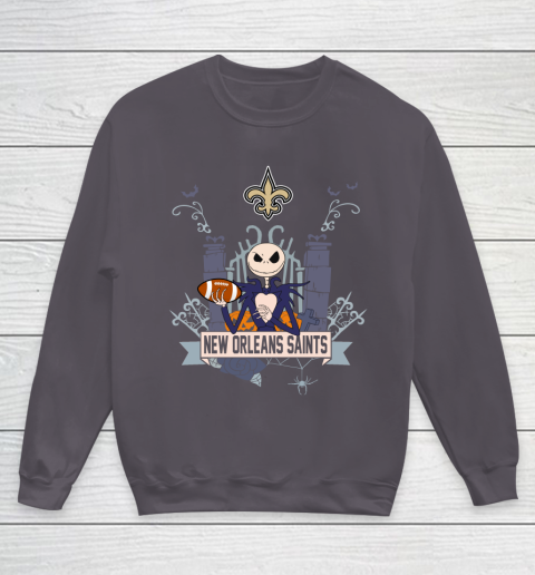 NFL New Orleans Saints Football Jack Skellington Halloween Youth Sweatshirt 5