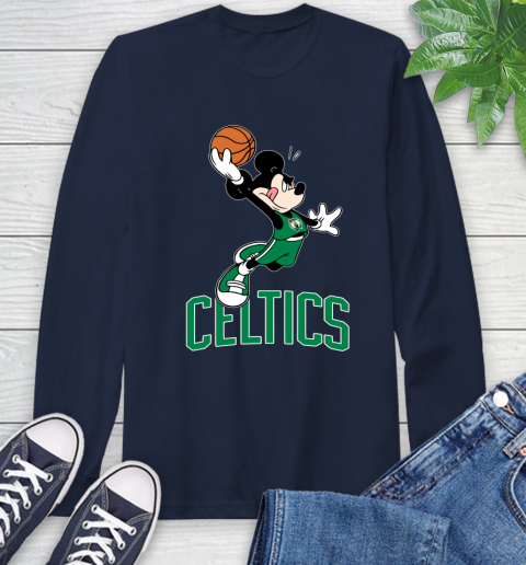 NBA Basketball Boston Celtics Cheerful Mickey Mouse Shirt Long Sleeve T-Shirt 4
