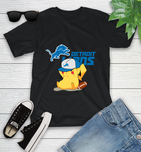 NFL Pikachu Football Sports Detroit Lions Youth T-Shirt 2