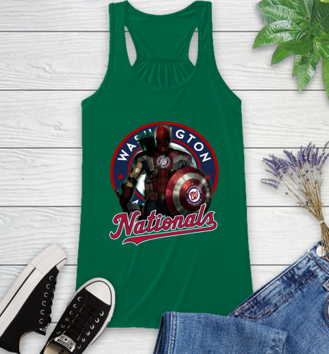 MLB Captain America Thor Spider Man Hawkeye Avengers Endgame Baseball Washington Nationals Racerback Tank 7